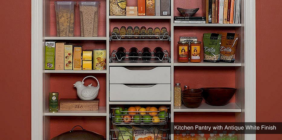 Kitchen Pantry with Antique White Finish