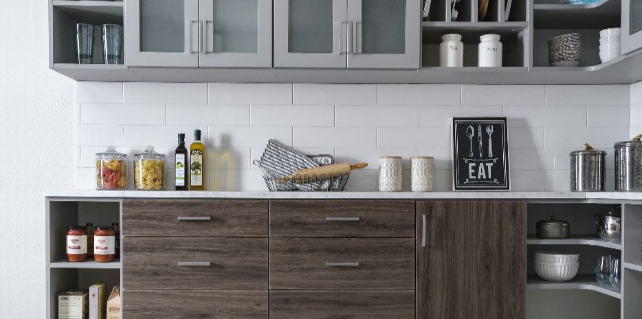 Kitchen Pantry with Ash Cloud Finish Kitchen Pantry with Ash Cloud Finish