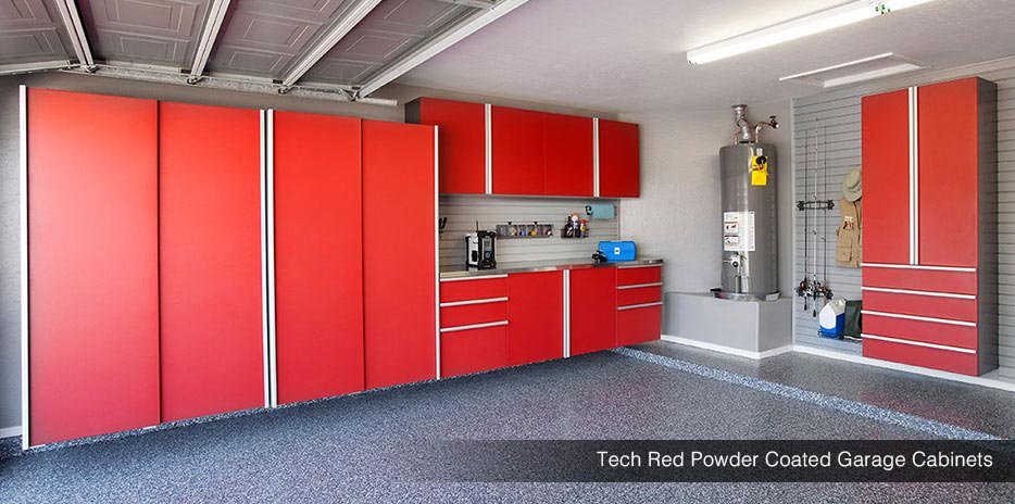 Tech Red Powder Coated Garage Cabinets