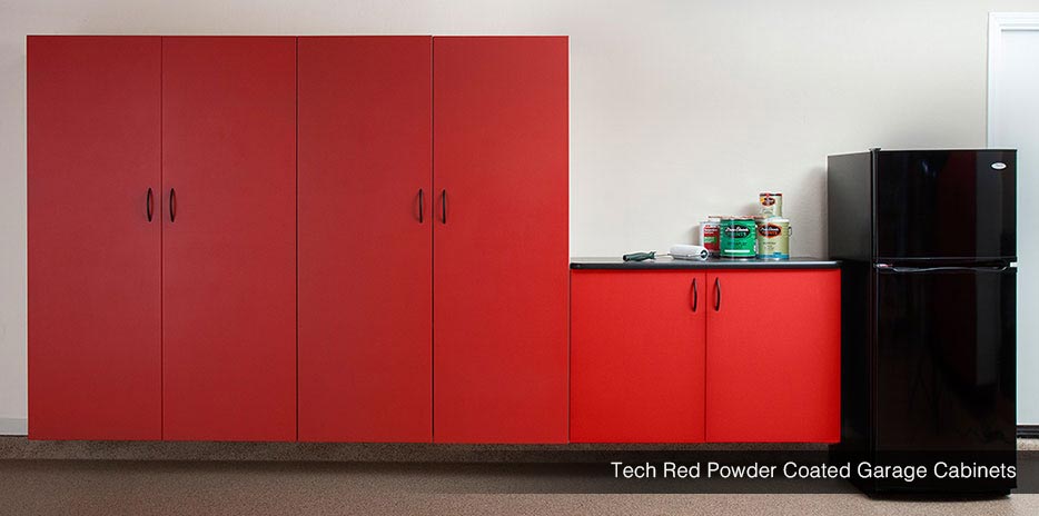 Tech Red Powder Coated Garage Cabients